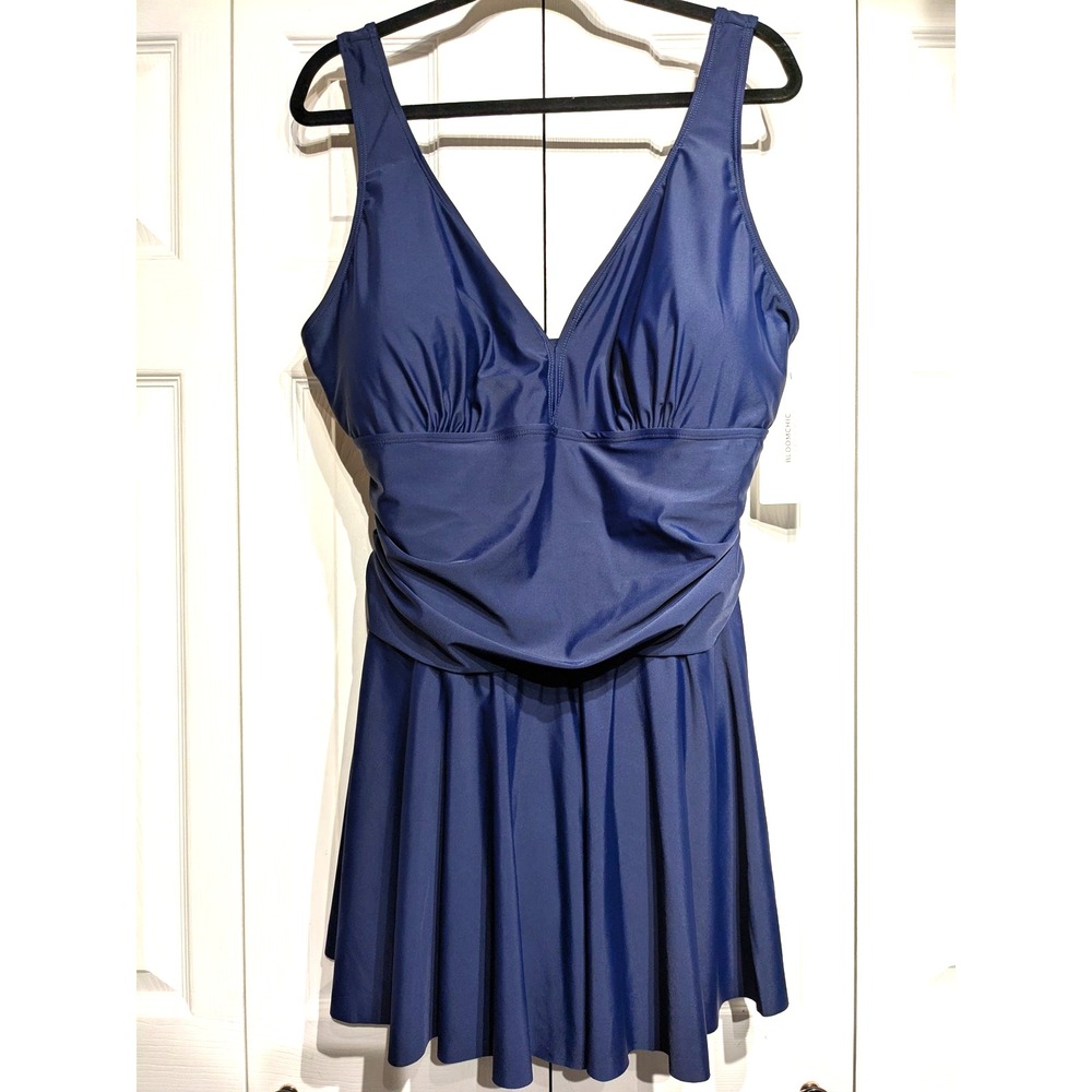 Bloomchic Swim Dress Womens 2XL (22-24) Plus Size Ruched Skirted Swimsuit NWT